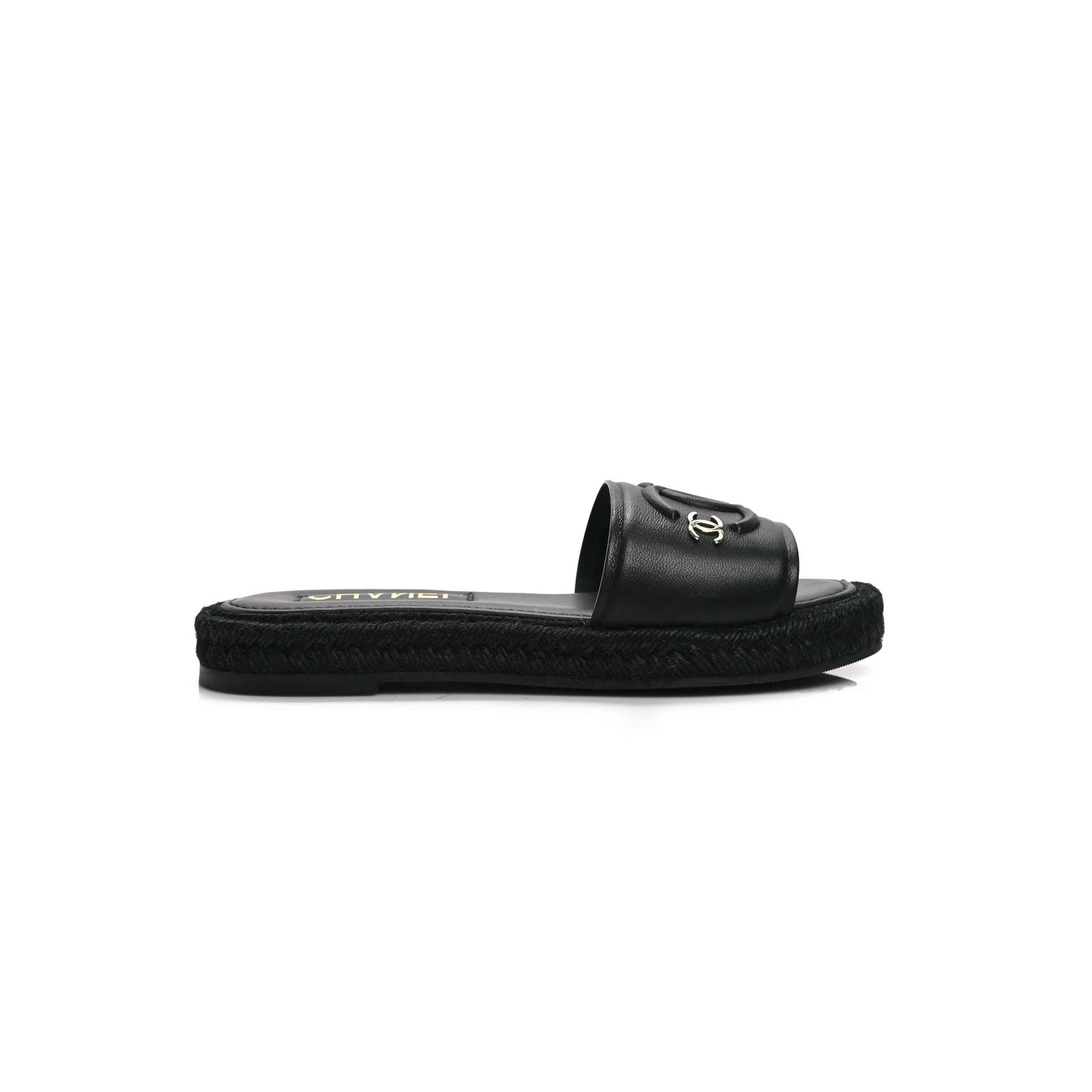 CHANEL LAMBSKIN ESPADRILLE MULE SANDALS BLACK G39778